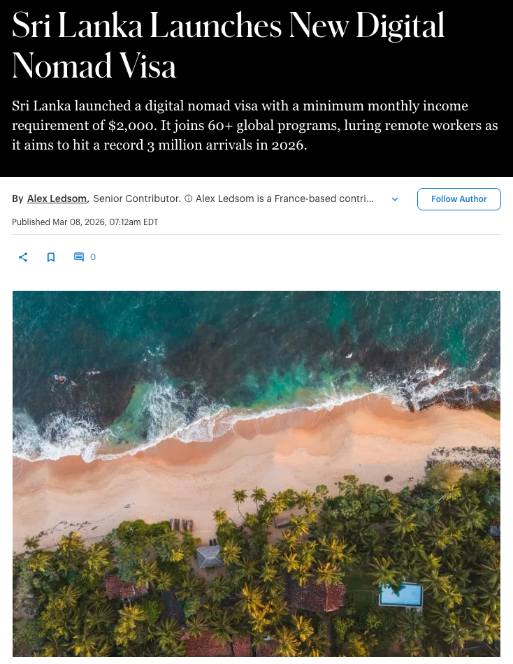 Sri Lanka Launches New Digital Nomad Visa