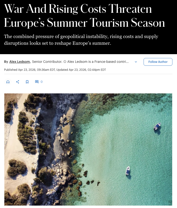War And Rising Costs Threaten Europe’s Summer Tourism Season
