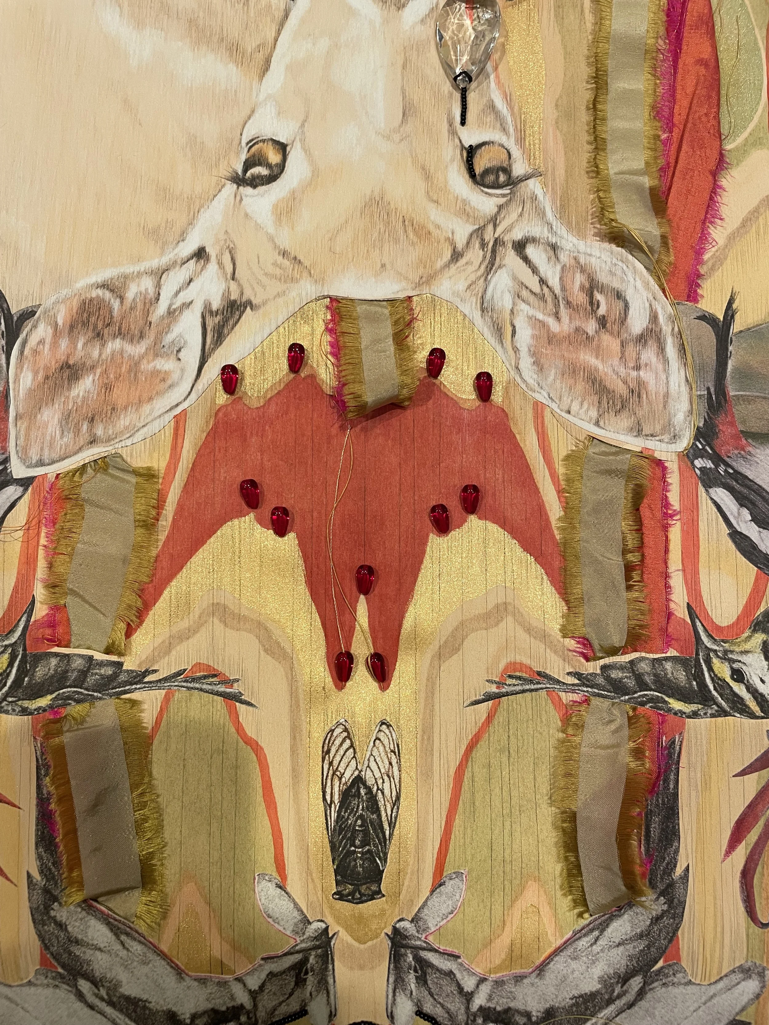 Detail of "The Return" showing beading work in progress.