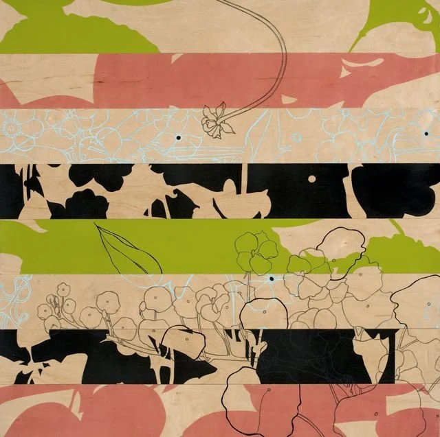 Vera's Line #6, 20in x 20in x 2.5in, Hand pulled screen prints on Birch Plywood with graphite and ink drawing, 2007