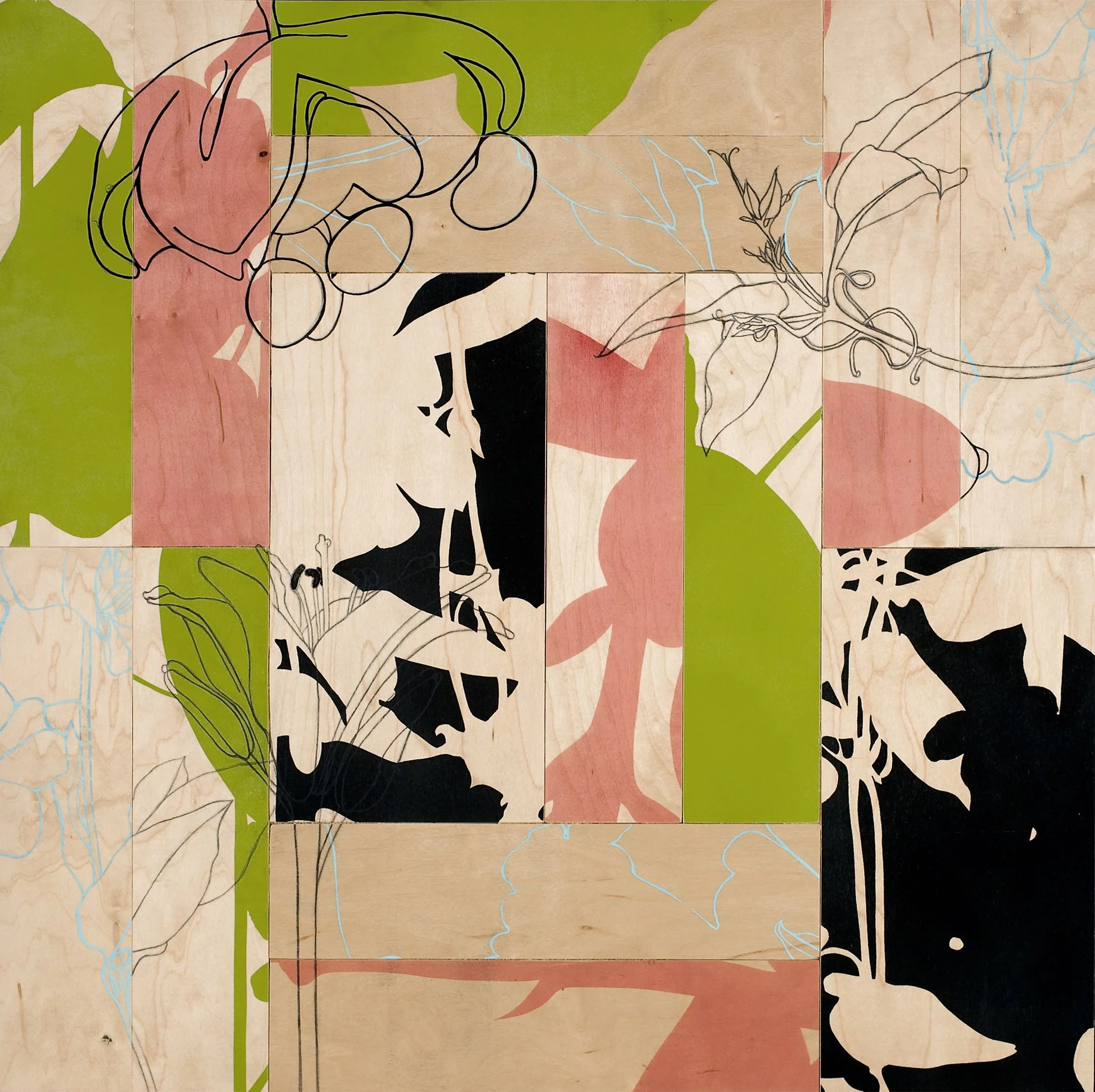 Vera's Line #8, 20in x 20in x 2.5in, Hand pulled screen prints on Birch Plywood with graphite and ink drawing, 2007
SOLD