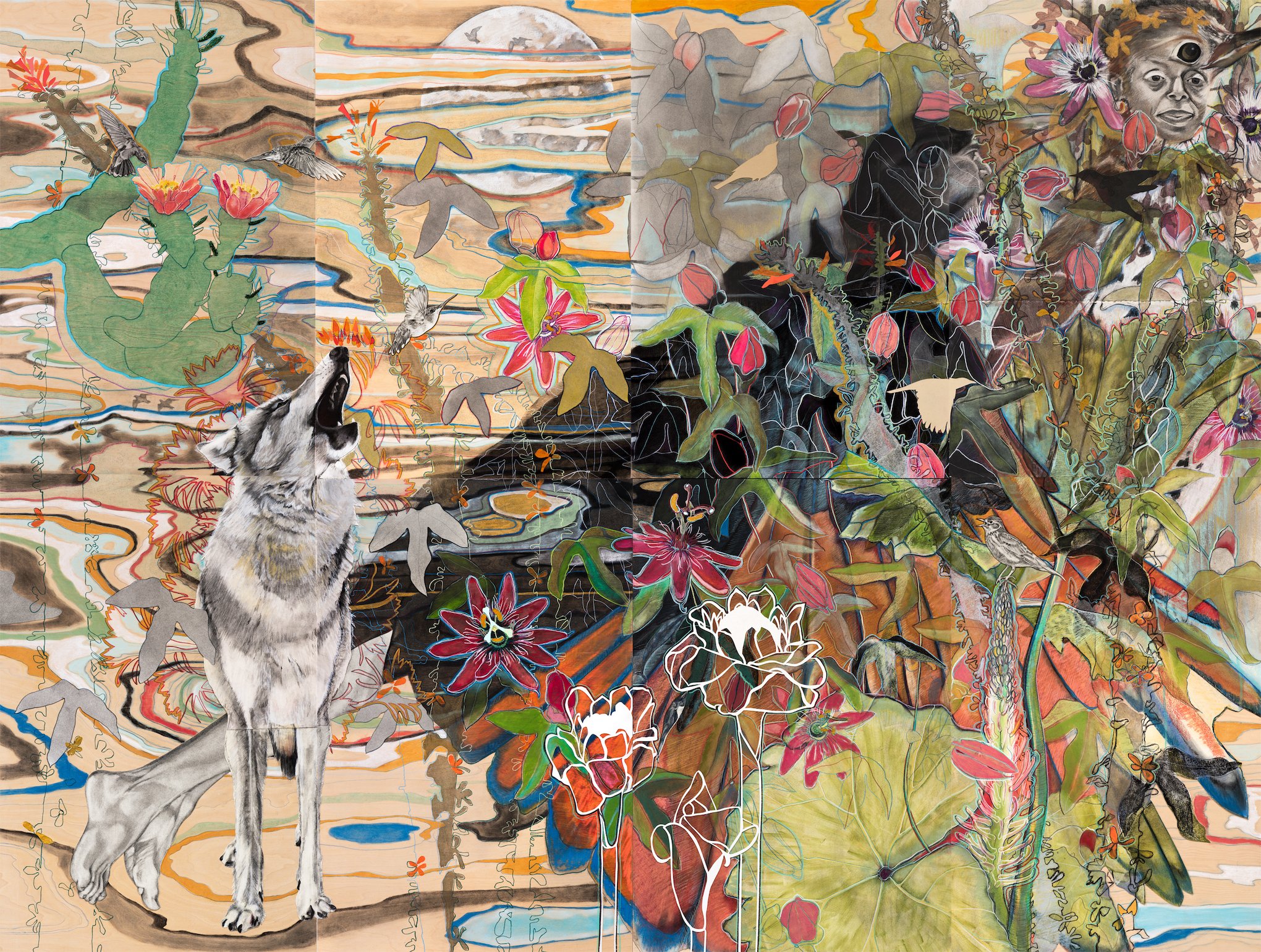 Our Similarities Outnumber Our Differences, Mixed Media Drawing on Wood Panels 72"x96"x1"