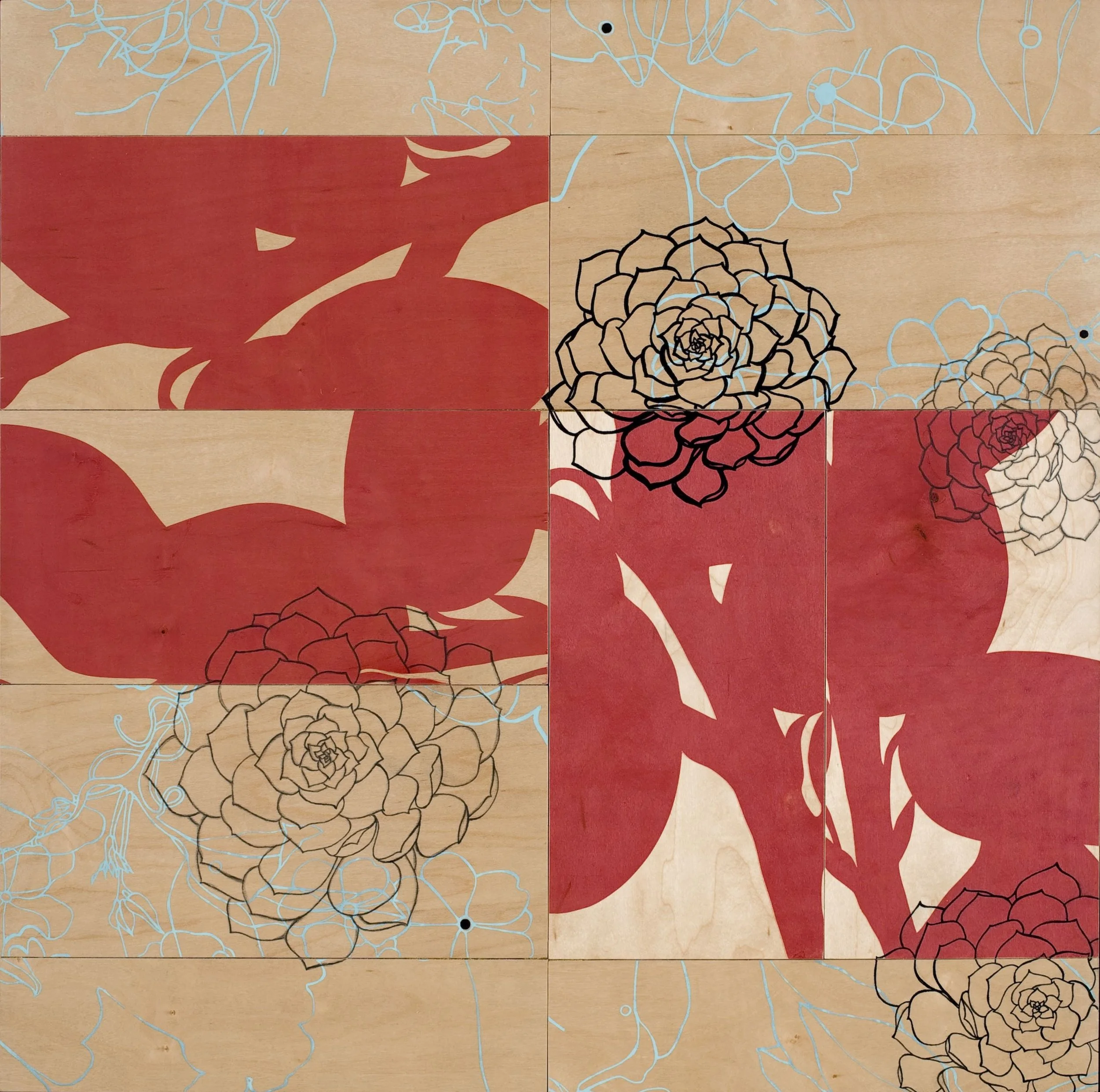 Vera's Line #4, 20in x 20in x 2.5in, Hand pulled screen prints on Birch Plywood with graphite and ink drawing, 2007