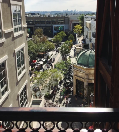 A glimpse of the glamour and action that awaits at the Americana. From the carpeted parking lot stairwell... (not joking. Parking has carpet in LA)
