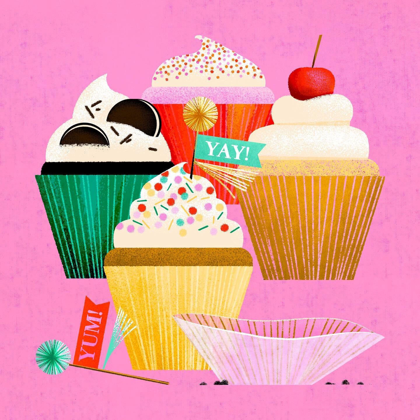 Big news! 🎉 Sharing some tasty treats with you to announce that I&rsquo;m now represented by @closerandcloserco ! So excited to dig into this next chapter, and maybe another cupcake 🧁 #illustration #foodillustration #illustrationartists #illustragr