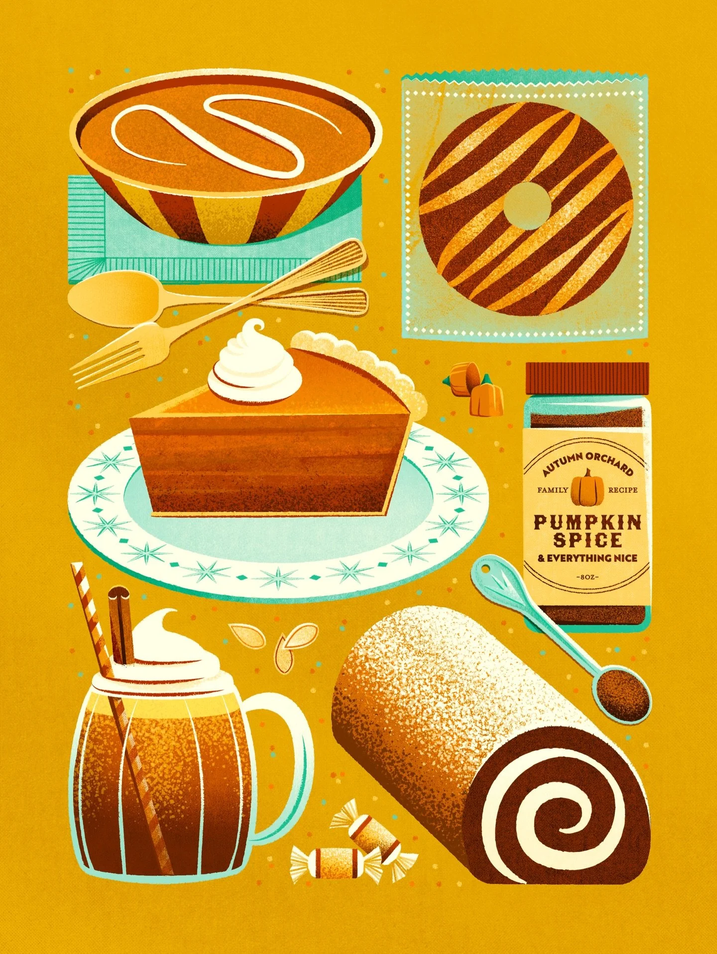 Just some yummy pumpkin things 🧡🤎 #illustration #pumpkin #pumpkinspiceeverything #theydrawandcook #november #thanksgiving #foodillustration #editorialillustration #flatlay #printandpattern #illustrationartists #creativelifehappylife