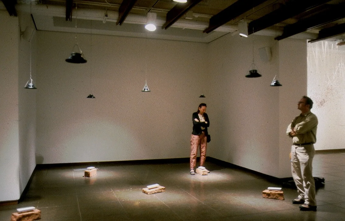 Here-ings: a sonic geohistory (1999 - 2002). Museum of Fine Arts, Santa Fe, NM; presented as part of Organizing the World: Sculptural Interventions , curated by Aline Brandauer and Christine Wallers (Dec. 14, 2001 - April 21, 2002) In-progress version, 10 channels of environmental sound, sandstone markers.
