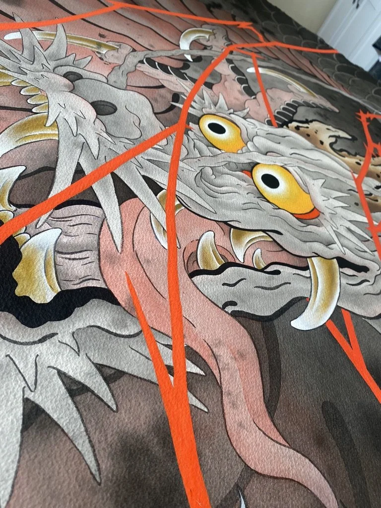 Detail shot of the Year of the Dragon painting submission for the Year of the Dragon art show at 111 Minna, in San Francisco, by Bay Area tattoo artist, Cindy Maxwell (Copy)