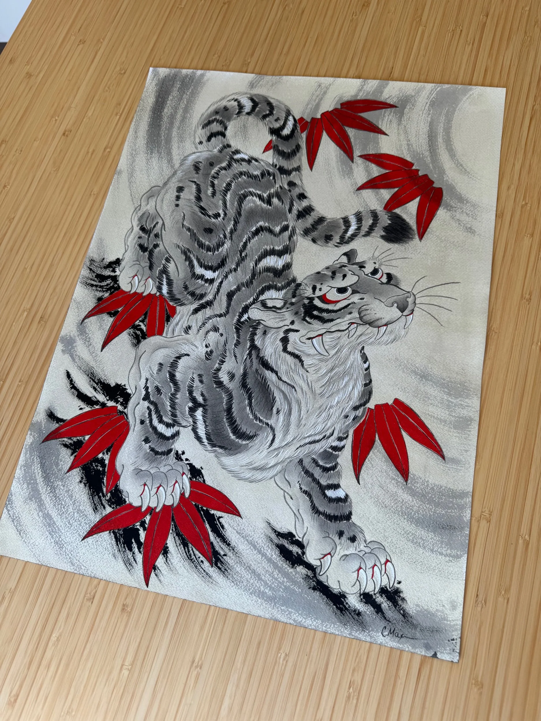 Tiger painting submission for the Year of the Tiger art show at 111 Minna in San Francisco, by SF Bay Area artist, Cindy Maxwell