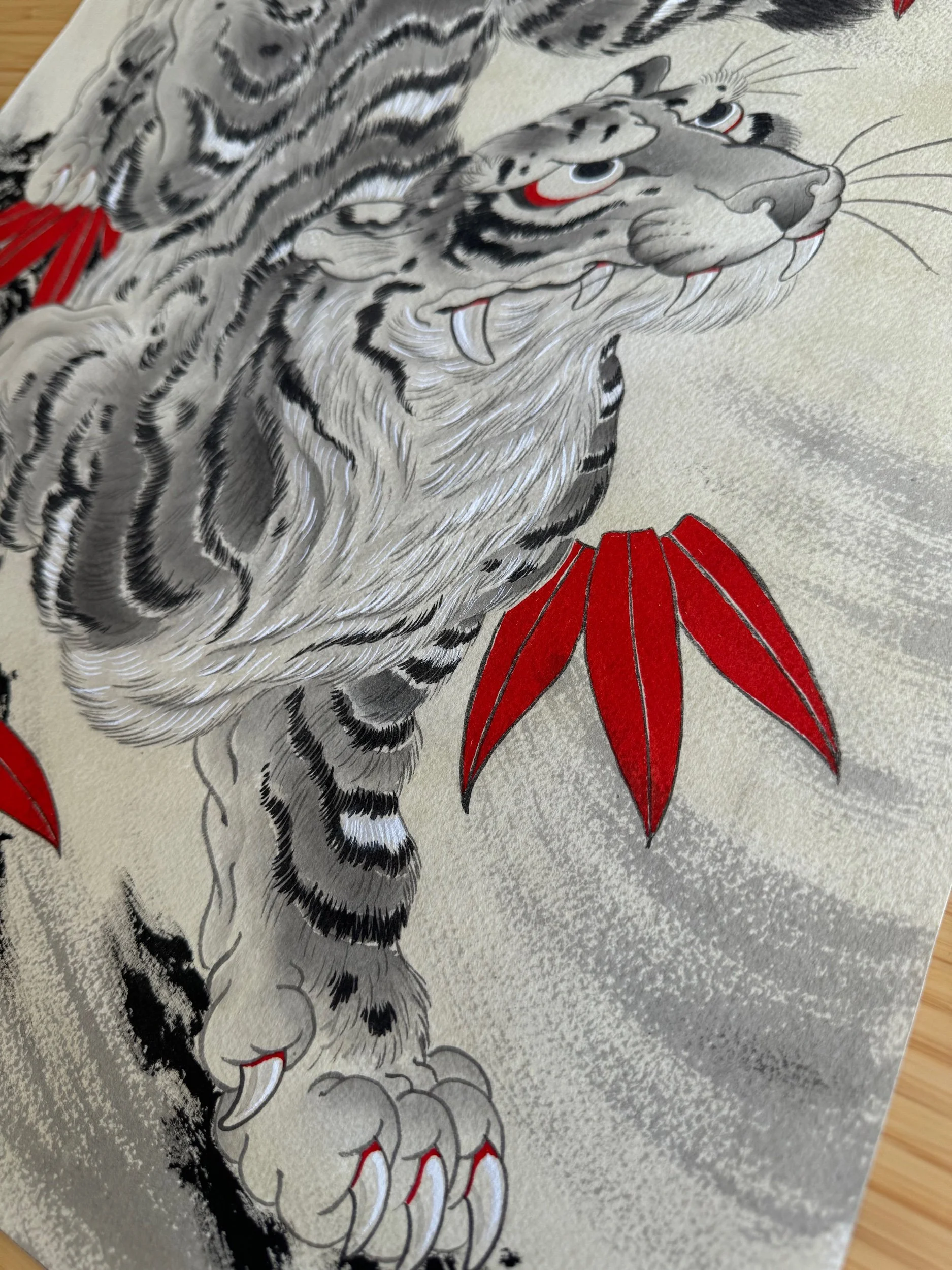 Detail, Tiger painting submission for the Year of the Tiger art show at 111 Minna in San Francisco, by SF Bay Area artist, Cindy Maxwell