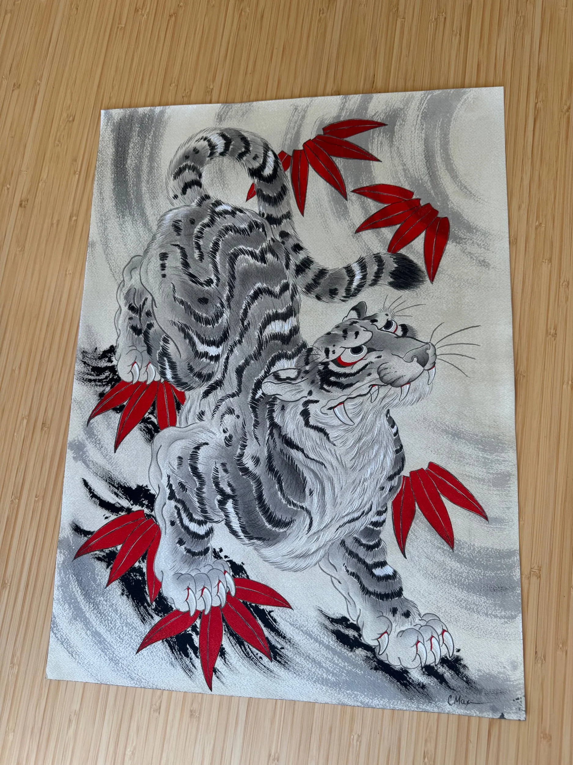 Tiger painting submission for the Year of the Tiger art show at 111 Minna in San Francisco, by SF Bay Area artist, Cindy Maxwell