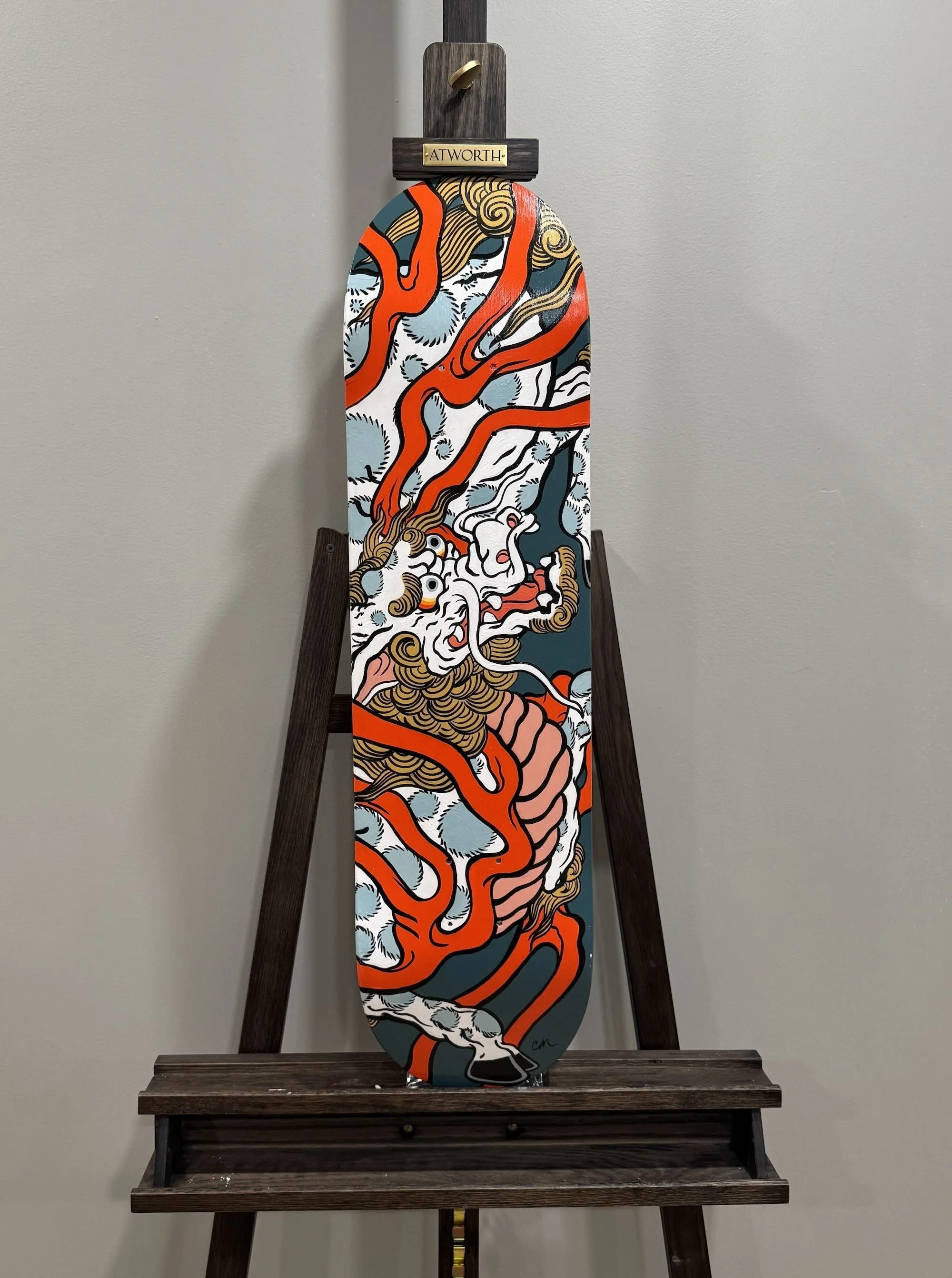 Kirin, hand painted skateboard by Cindy Maxwell.3.jpeg