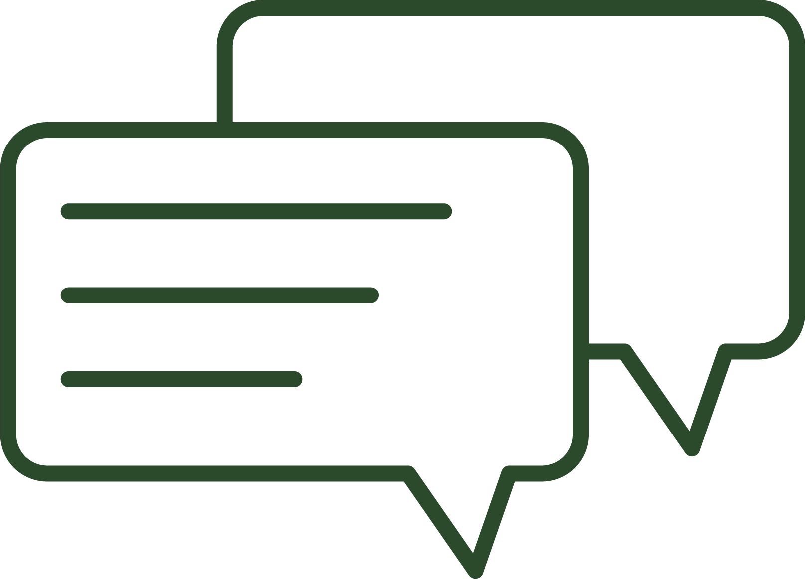 A line work image of two text bubbles, demonstrating communication