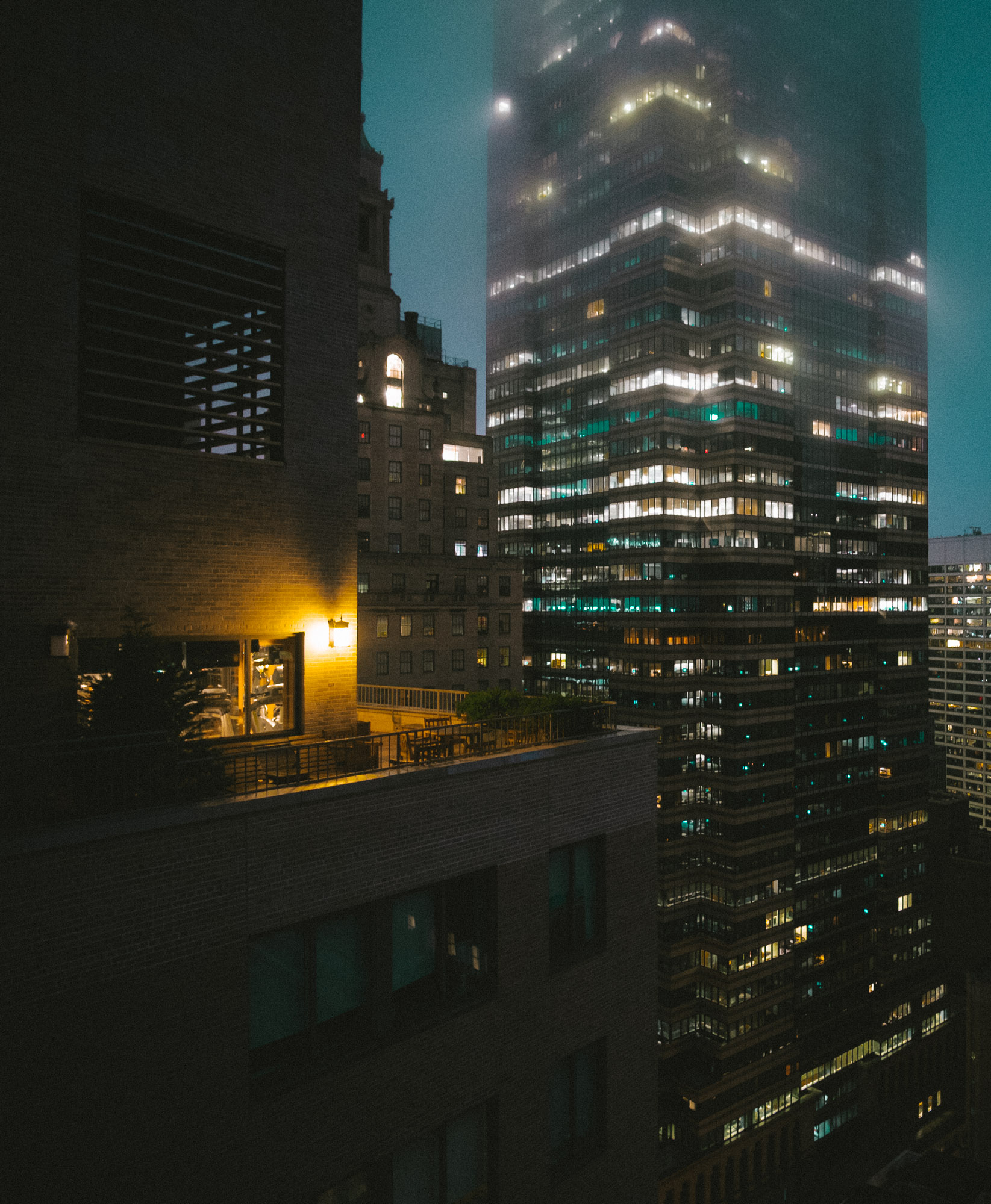 Foggy dawn on Wall Street. Fuji X-pro1, Rokinon 12mm f/2 (50% crop).