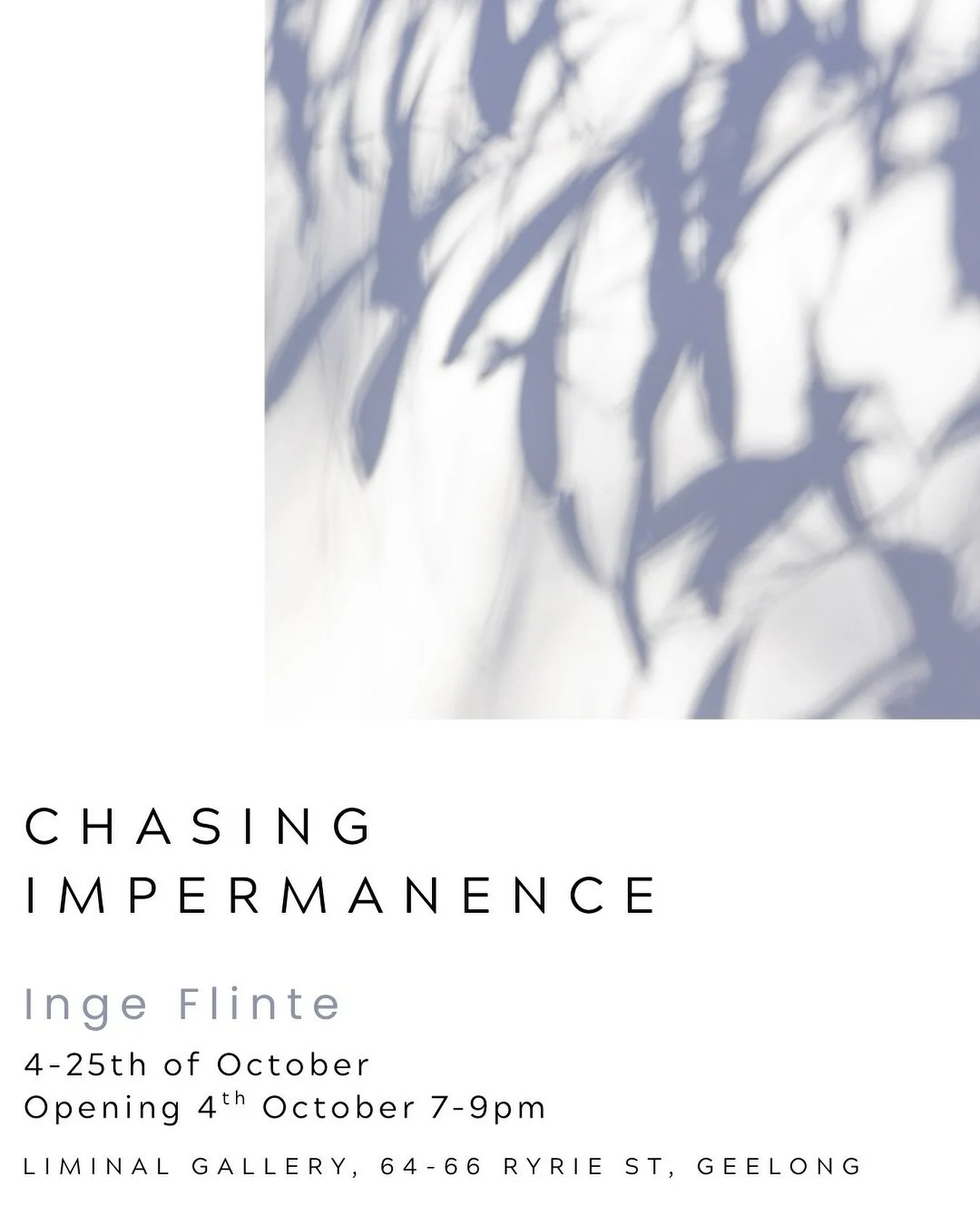 My solo show &lsquo;Chasing Impermanence&rsquo; opens @liminalgallery_geelong Friday 4th of October 7-9pm. Would love to see you there x