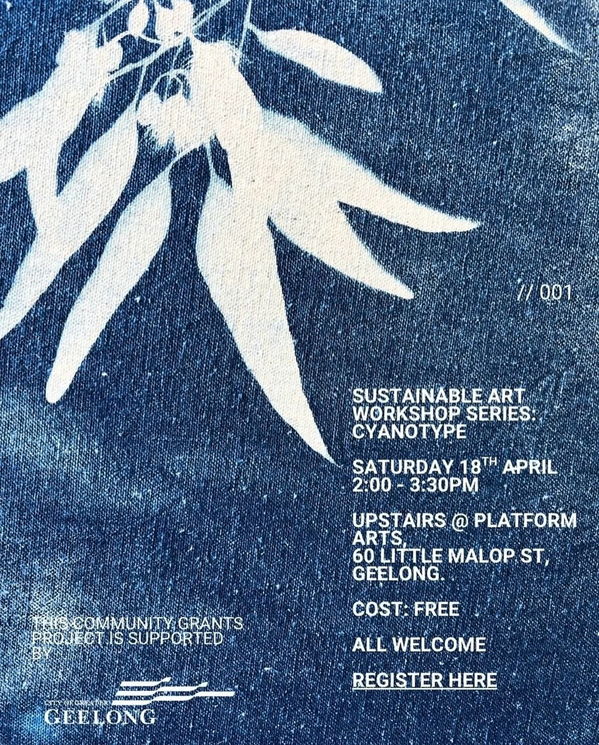 Come and spend an afternoon making, learning, and connecting 🌿
I&rsquo;m running a series of 6 free, environmentally aware art workshops in Geelong, and the first one is all about cyanotypes (a sun-based photographic process).

This is a space to tr