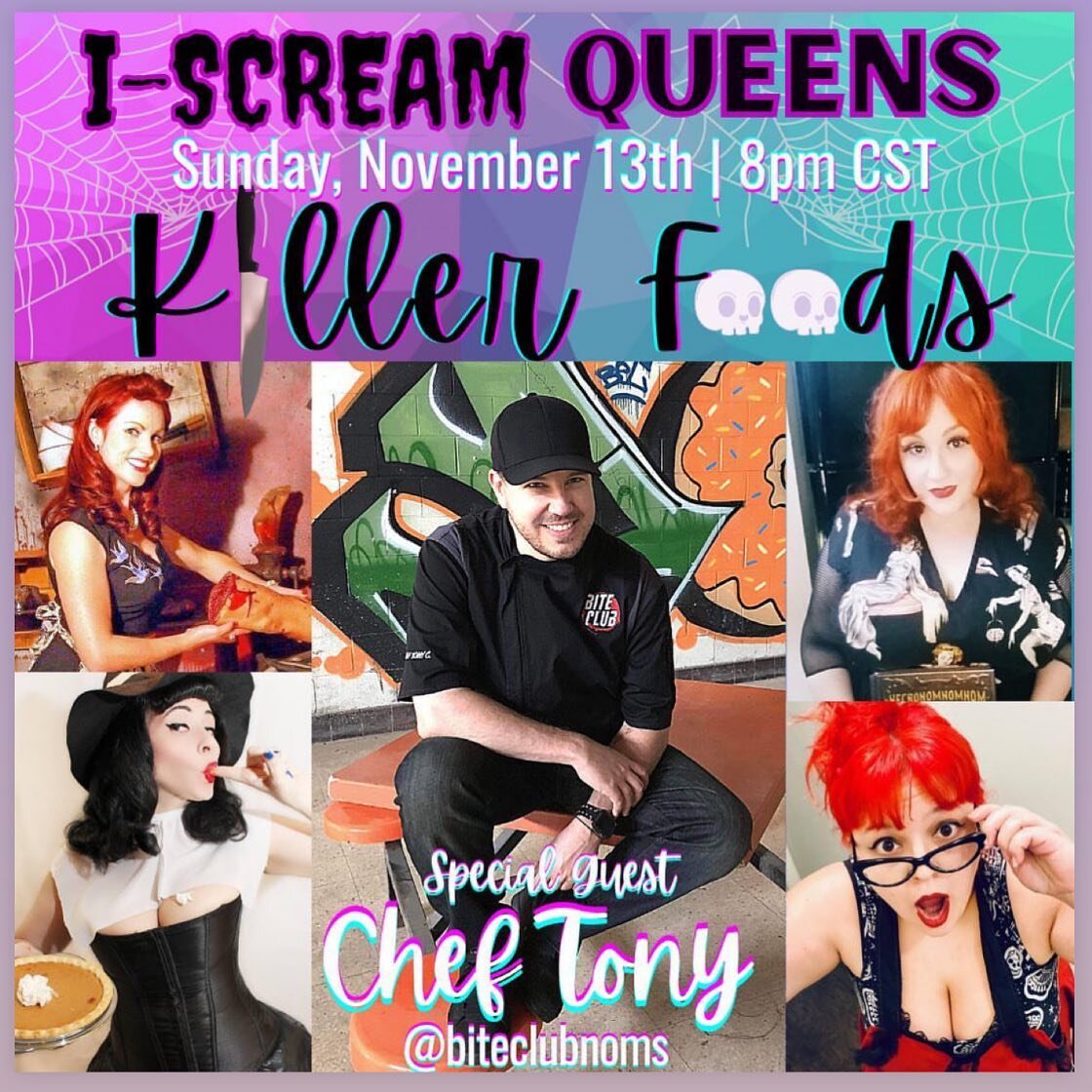 Join me, 8pm CST as the I-Scream Queens and I talk Killer Foods on the Big Screen. Plus I just may share one of my most requested Halloween recipes!!! 

@iscreamqueensshow #interview #youtube #horror #cooking