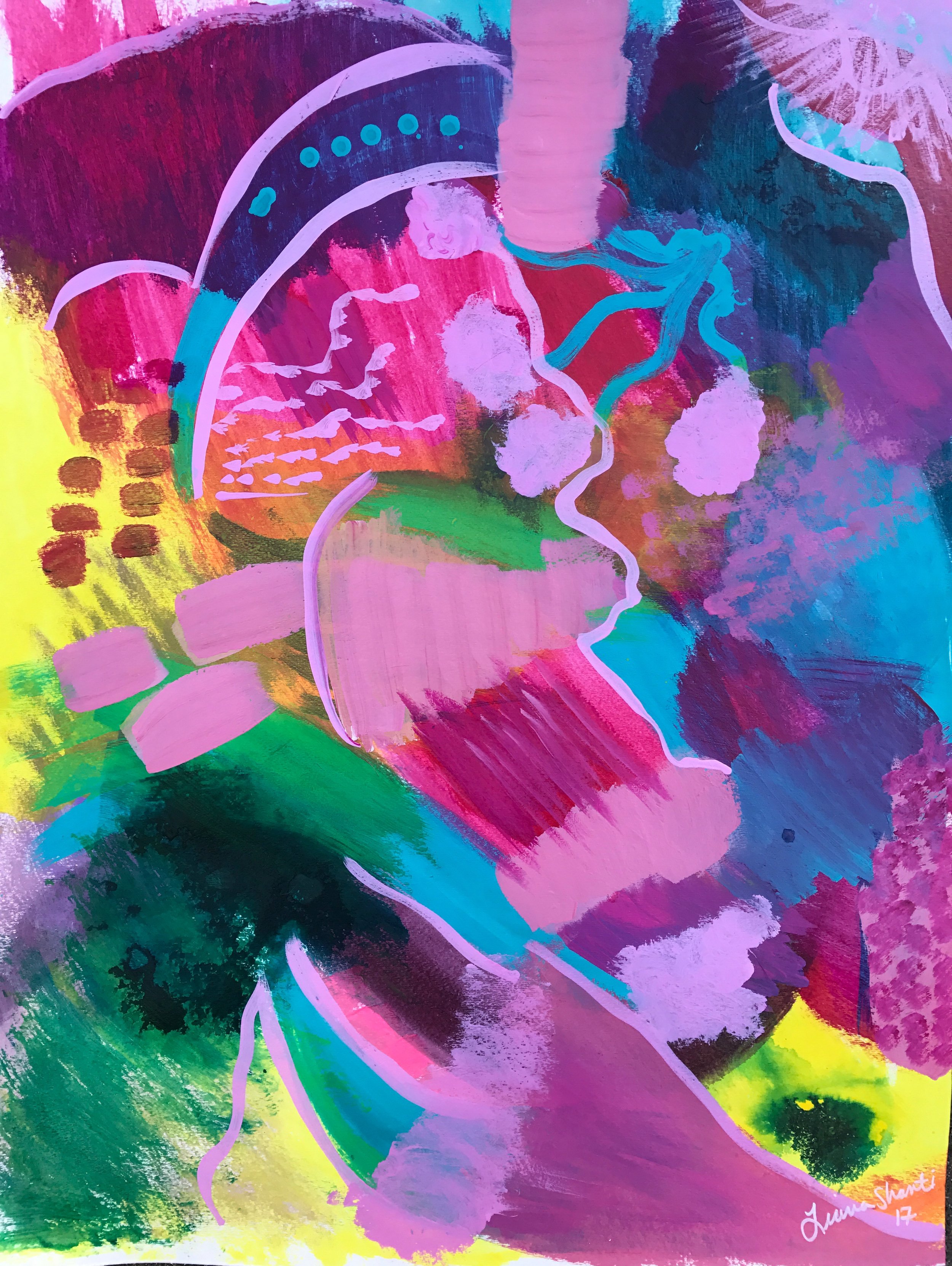 "Yes, She Will Wear Pink" 18" x 24" Acrylic on Watercolor paper.