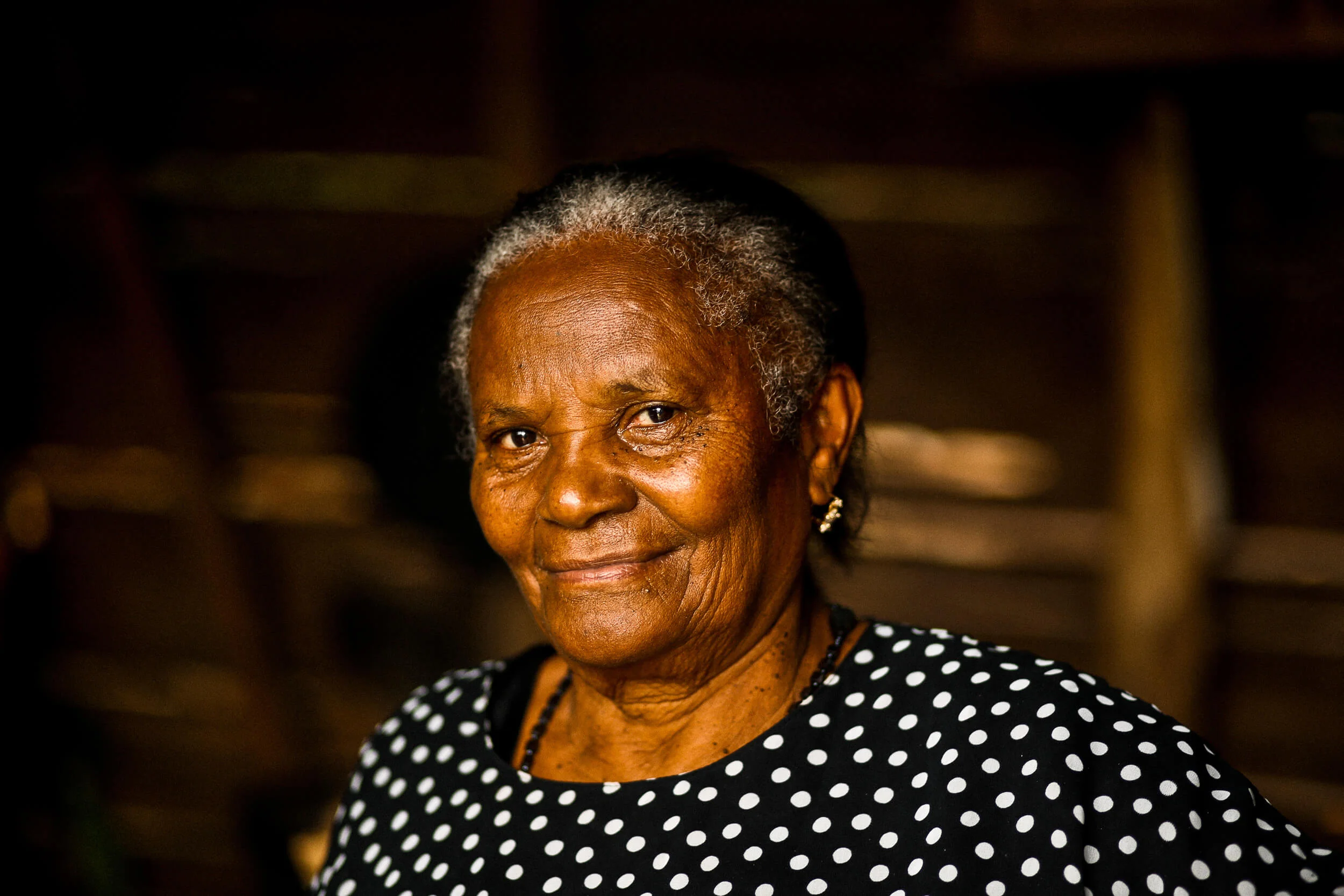 Portrait old woman polka dots