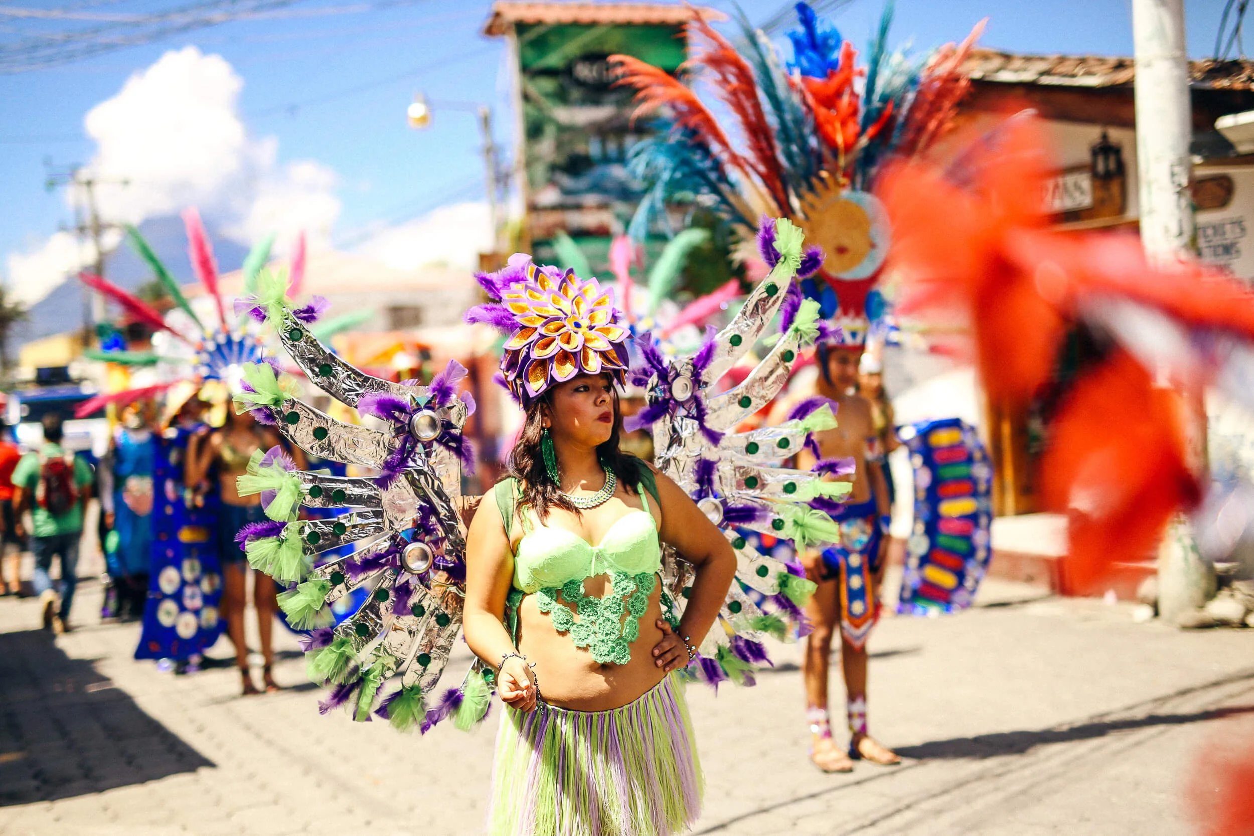 Guatemalan women festival feather headdress