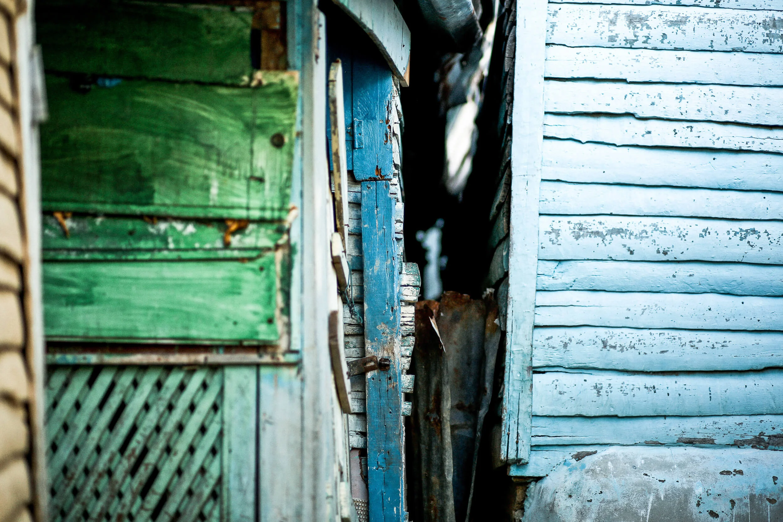 Blue green wood alley