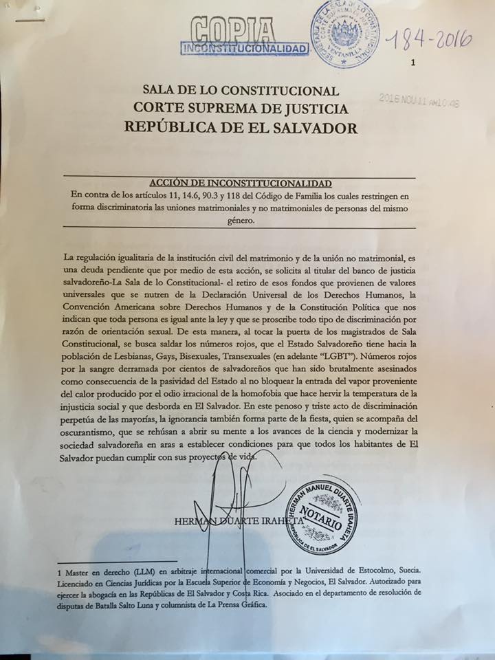 Copia de recibido de la demanda presentada en noviembre del 2016