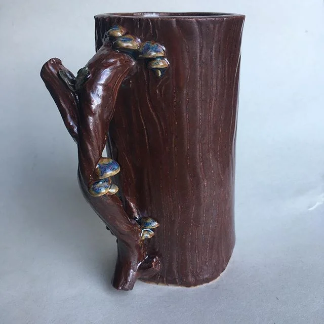 Bb&rsquo;s first ceramics! I made a slab mugs in class. I&rsquo;m really happy with the the glaze on the little mushrooms. The world of clay is so exciting! .
.
.
.
.
.
.
.
#ceramics #clay #handbuilding #sculpture #coffee #mushrooms #mycology #glaze 