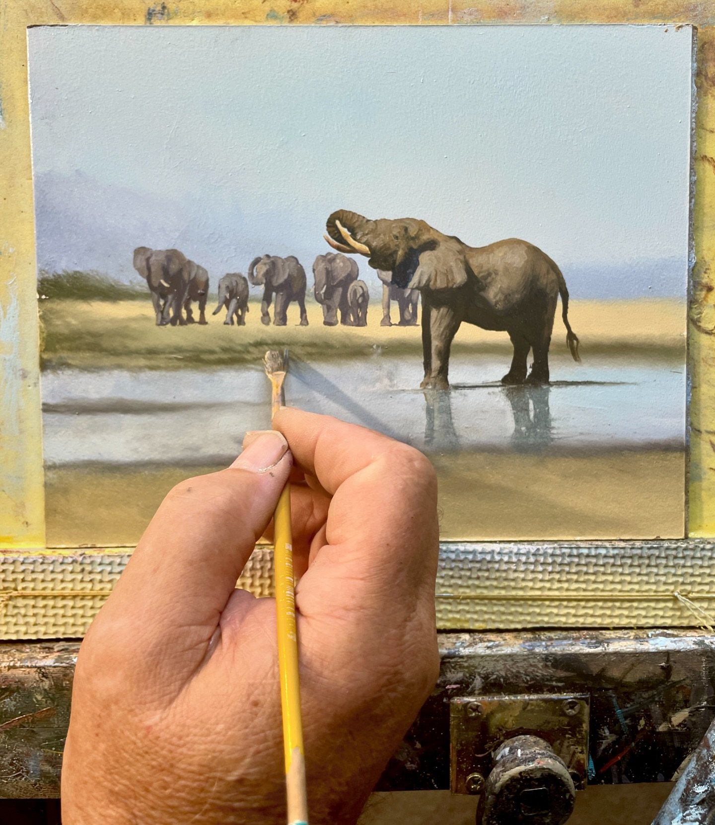Mini herd, maxi cuteness. In progress... #oilpainting #elephants #fridayinthestudio #craigbone #craigboneartist