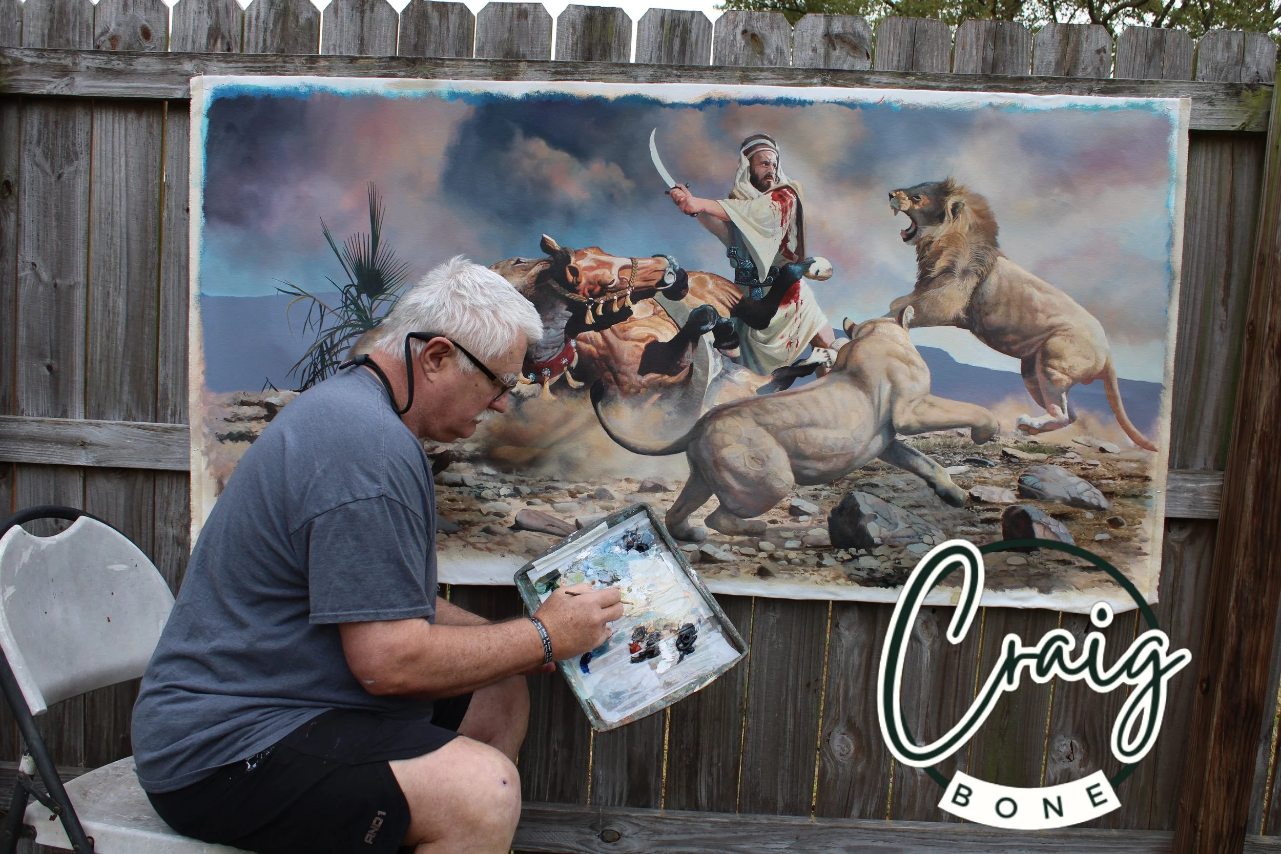 Craig putting the final touches on a piece inspired by ancient folklore. He often veered away from standard wildlife subjects to try his hand at exotic, mythic tales, as you all know he loved his tales.  Here is breathtaking painting of a Bedouin hun