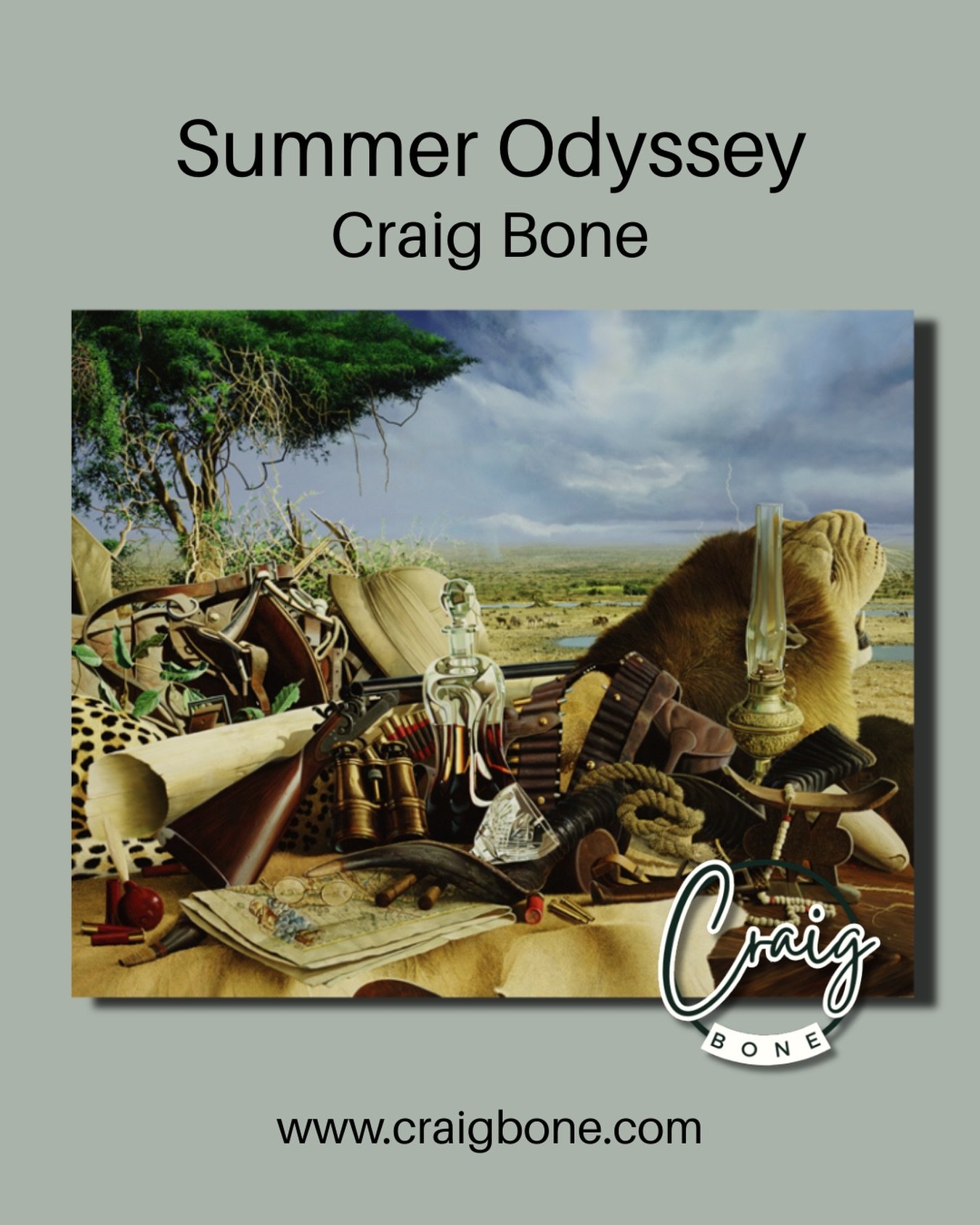 The final in Craig&rsquo;s large oil paintings series depicting what he imagined an old fashioned Safari would look like.  When everything took time and a lot of effort to succeed.  Summer Odyssey, with the beautiful African skies darkening for rain.