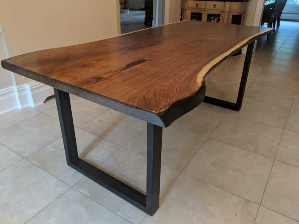Custom walnut table with custom metal base
