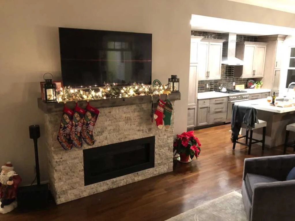 Wood beam fireplace mantel Installed in Morristown NJ