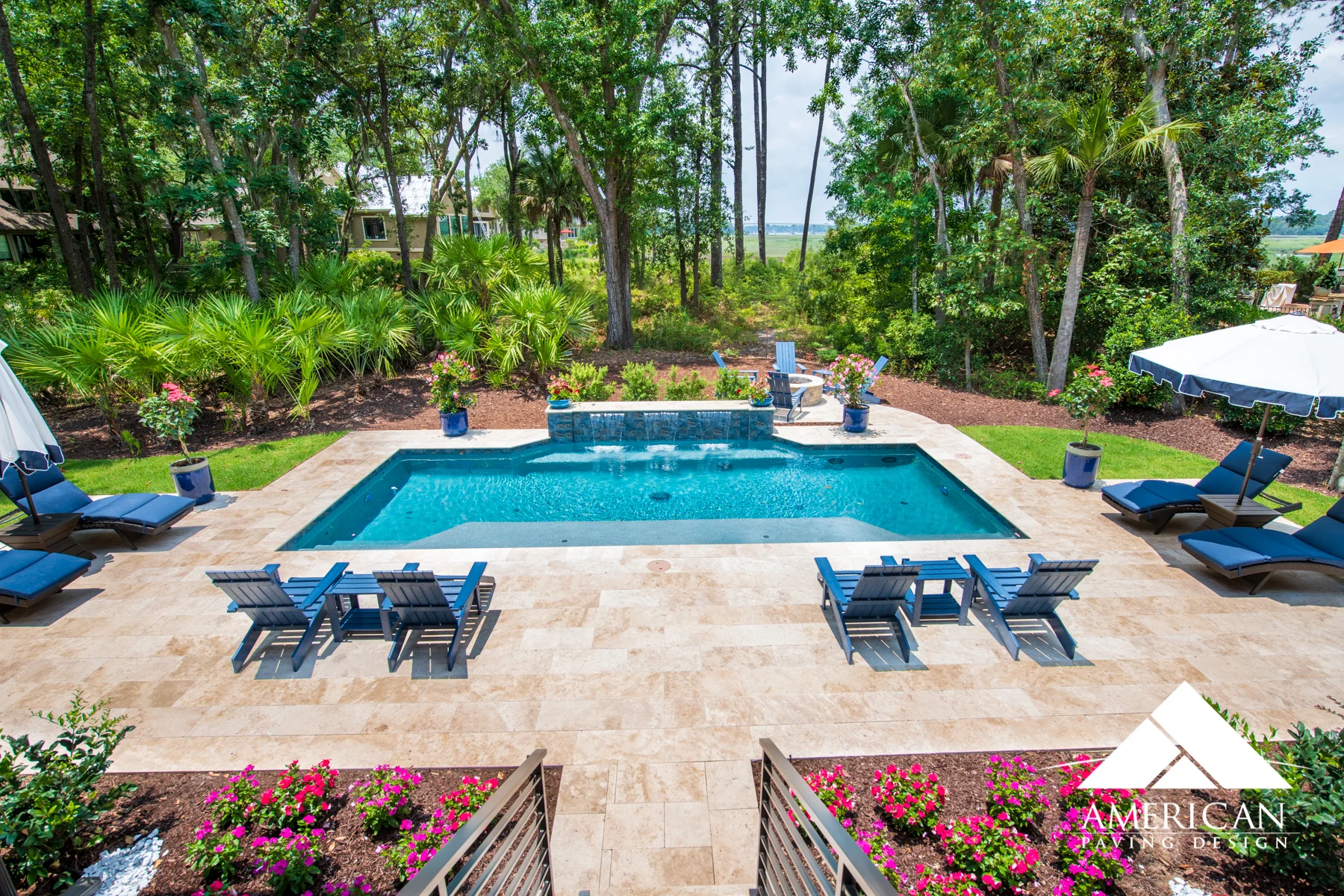 Looking to create an oasis in your backyard? Remodeling your pool deck with Travertine will make you feel like your on an island all year around!