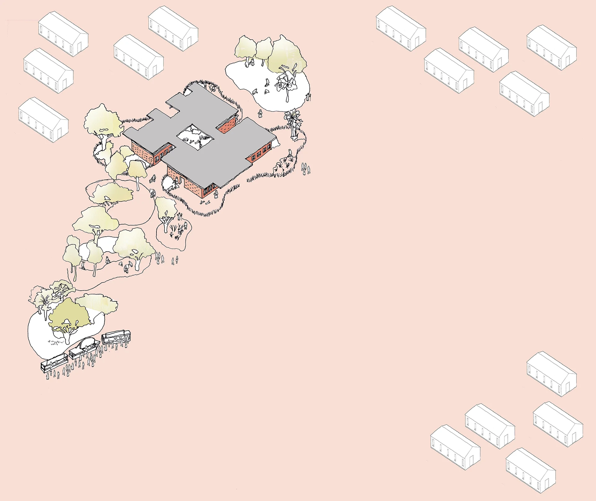5 year plan Axonometric sketch of Modular School Concept
