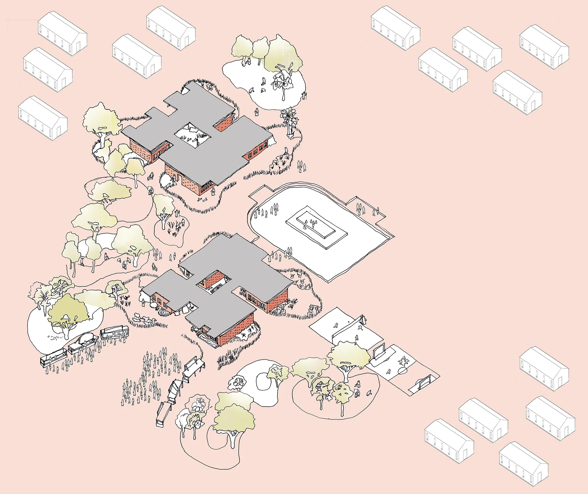 10 year plan Axonometric sketch of Modular School Concept