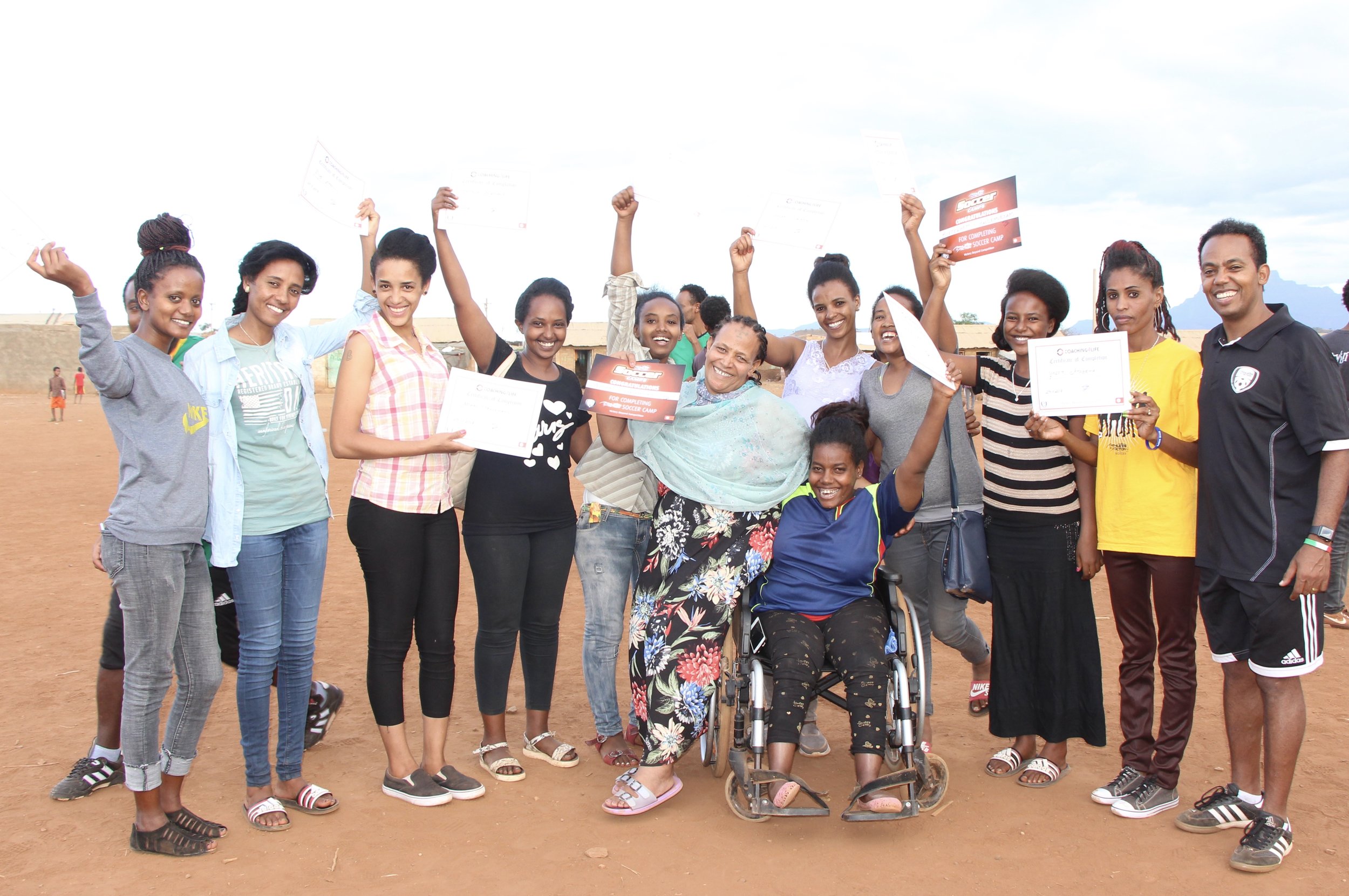 Our qualified female coaches from the Northern Refugee Camps who now coach and mentor many children and youth under them.