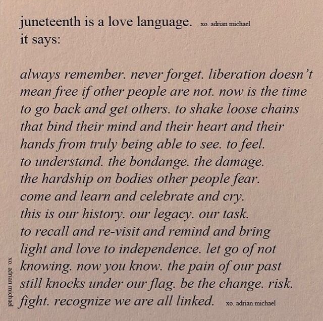 Juneteenth is a love language by @adrianmichaelgreen 👏⁣
⁣
&bull;&bull;&bull;&bull;⁣
⁣
In a country where the Fourth of July is one of the most revered holidays annually, it&rsquo;s ignorant that we don&rsquo;t also recognize #Juneteenth as a nationa