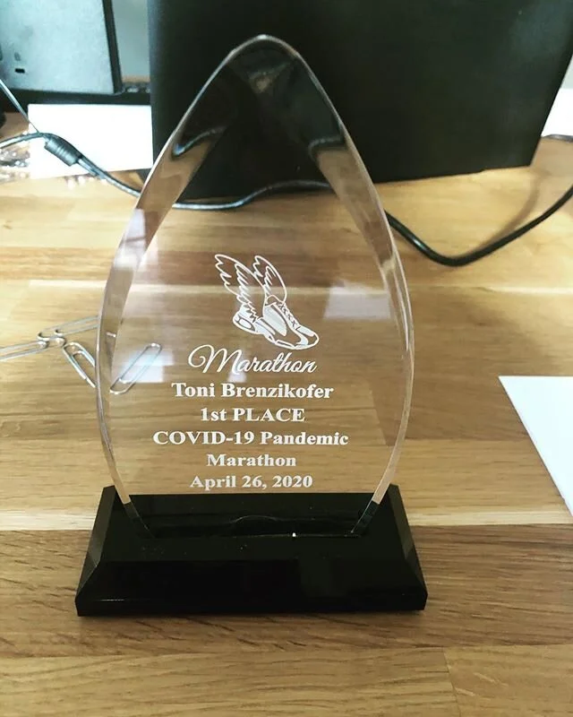 I knew I got first!!! Some AMAZING friends had this made for me. The ten day ten miles running each day challenge ended with a marathon on my birthday. Not only did our training plan work but race day brought together athletes, family and friends vir