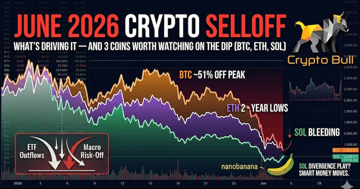 The June 2026 Crypto Selloff: What's Driving It — and 3 Coins Worth Watching on the Dip (BTC, ETH, SOL)