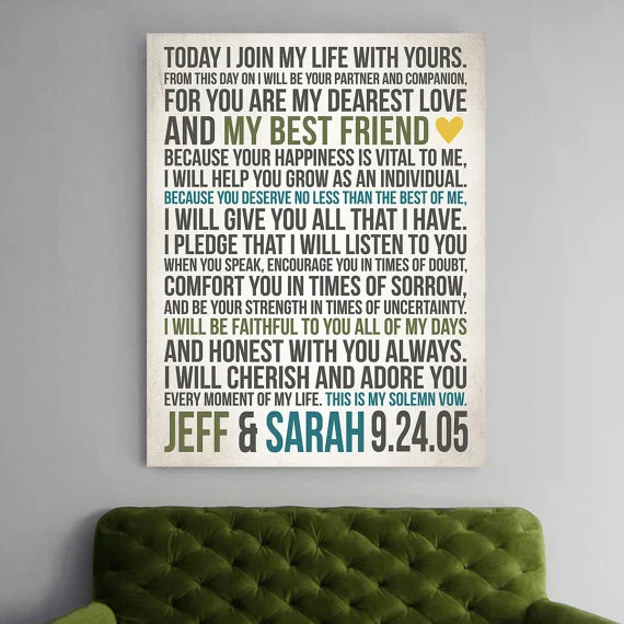 This adorable custom vow wall art can be found at this Etsy shop .