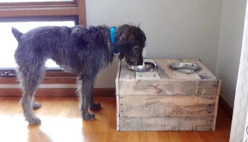 Rustic Dog Bowl Stand Food Storage 4