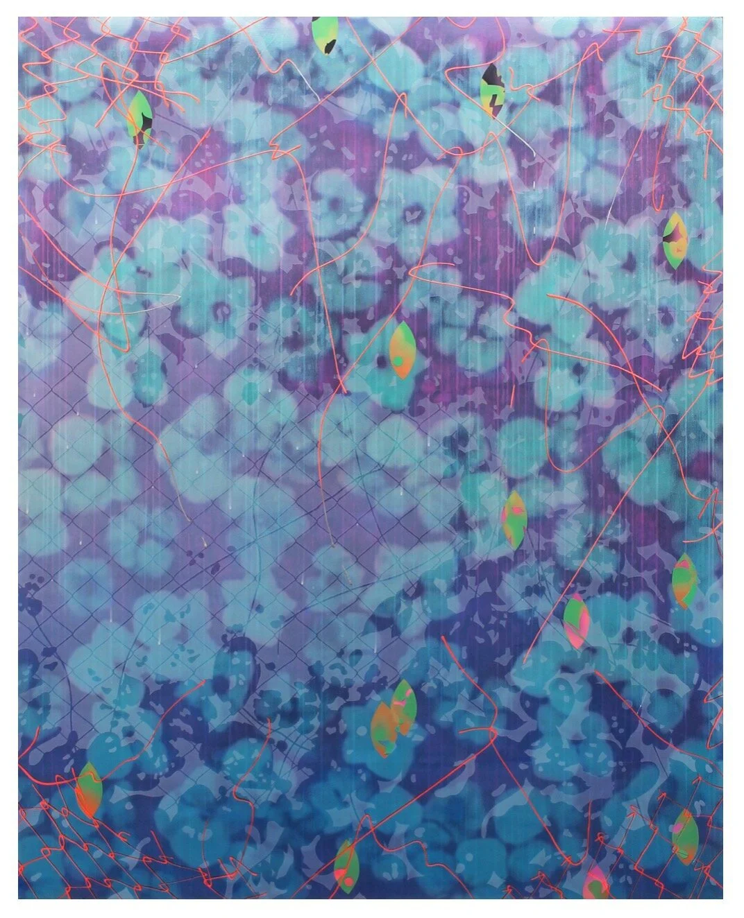 Nostalgia VI (green/pruple), 2016, acrylic, Kuricoat C-720 (synthetic resin), metallic on panel, 60 x 48 inches