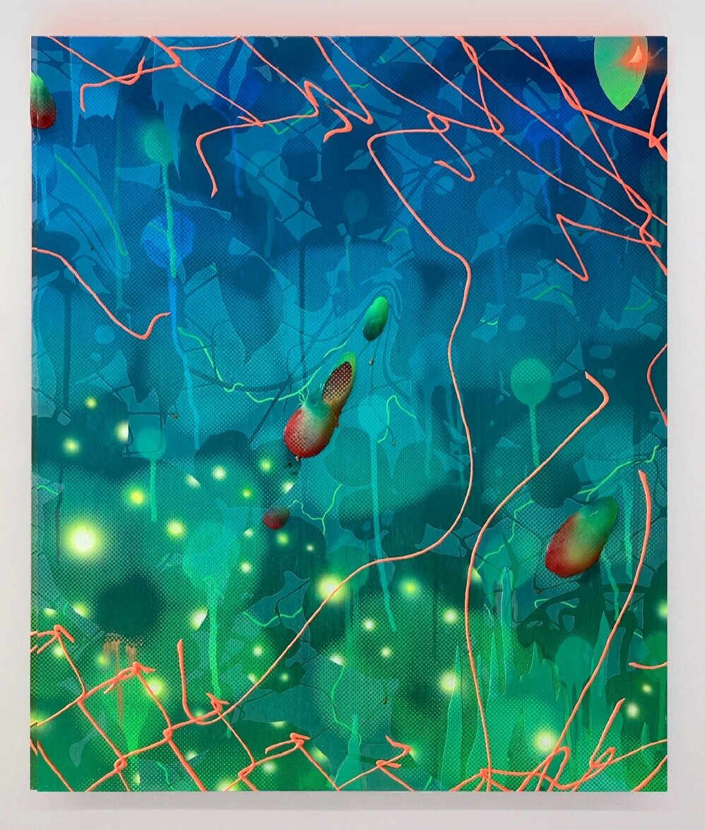 On the Fence - Still Life V, 2020, acrylic, Kuricoat C-720 (synthetic resin), copper, powder pigment on panel, 24 x 20 inches