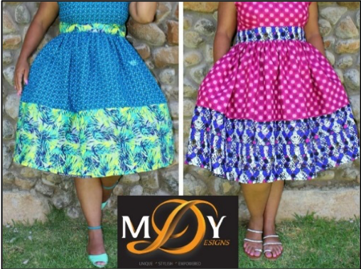 Outfits made from Nigerian and Basotho materials. Photo from the company owner, used with permission.