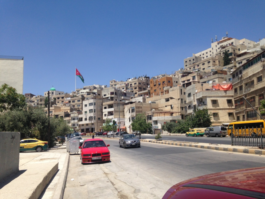 The downtown neighborhood outside of the apartment of a refugee.