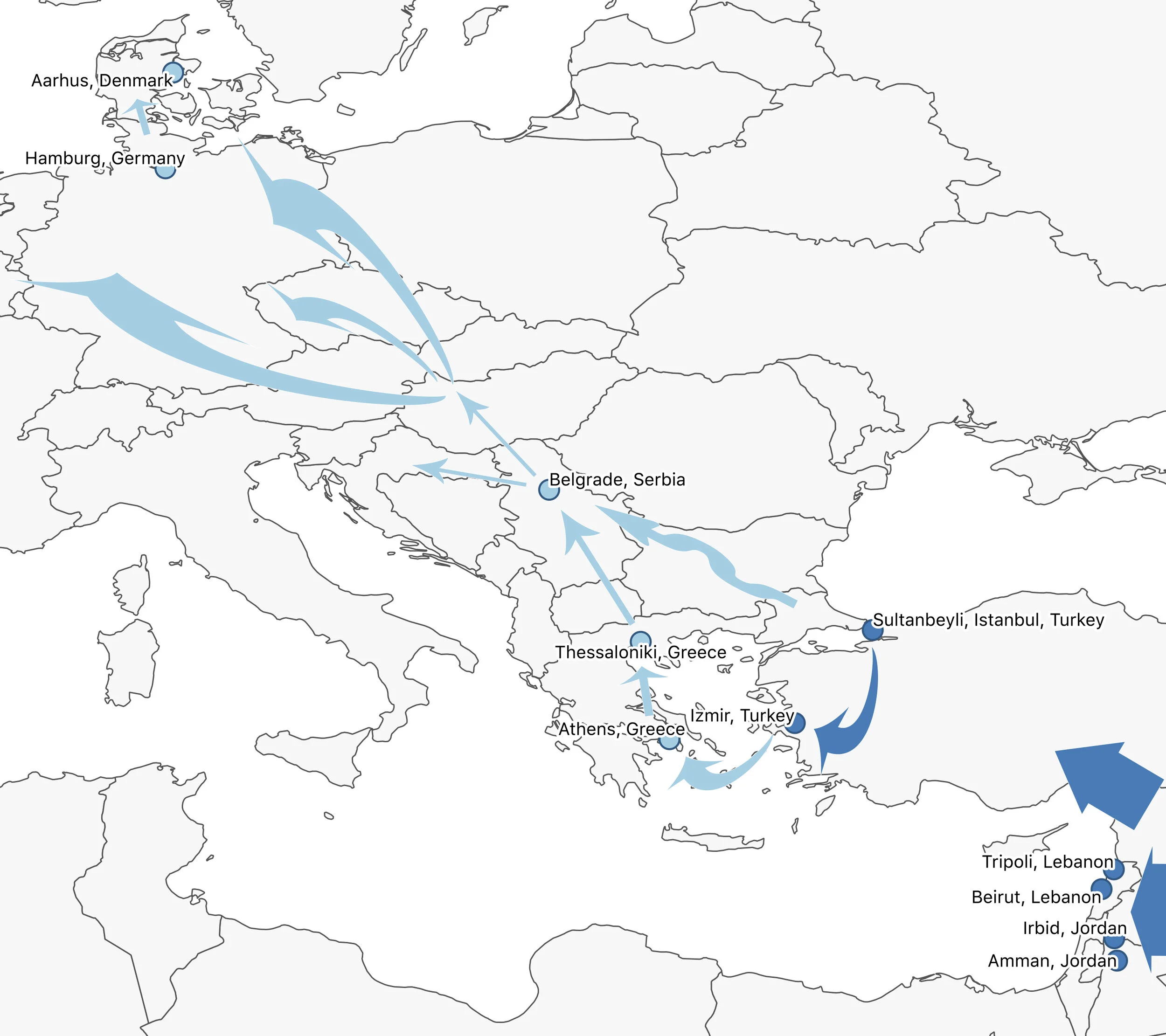 Greece is located at the start of the Balkans Route, a transit country where migrants moved from Turkey through Greece on their way to northern Europe. When the Balkans Route closed through border securitization, thousands of migrants found themselves stuck as long term residents of Greece’s cities. Click the map for more on the Balkans Route, and to read other cases from the region.