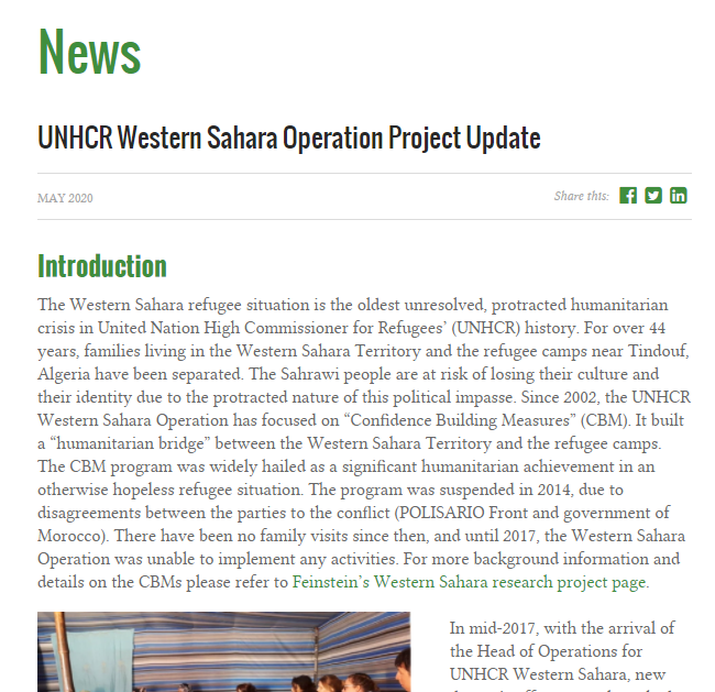 UNHCR Western Sahara Operation Project Update