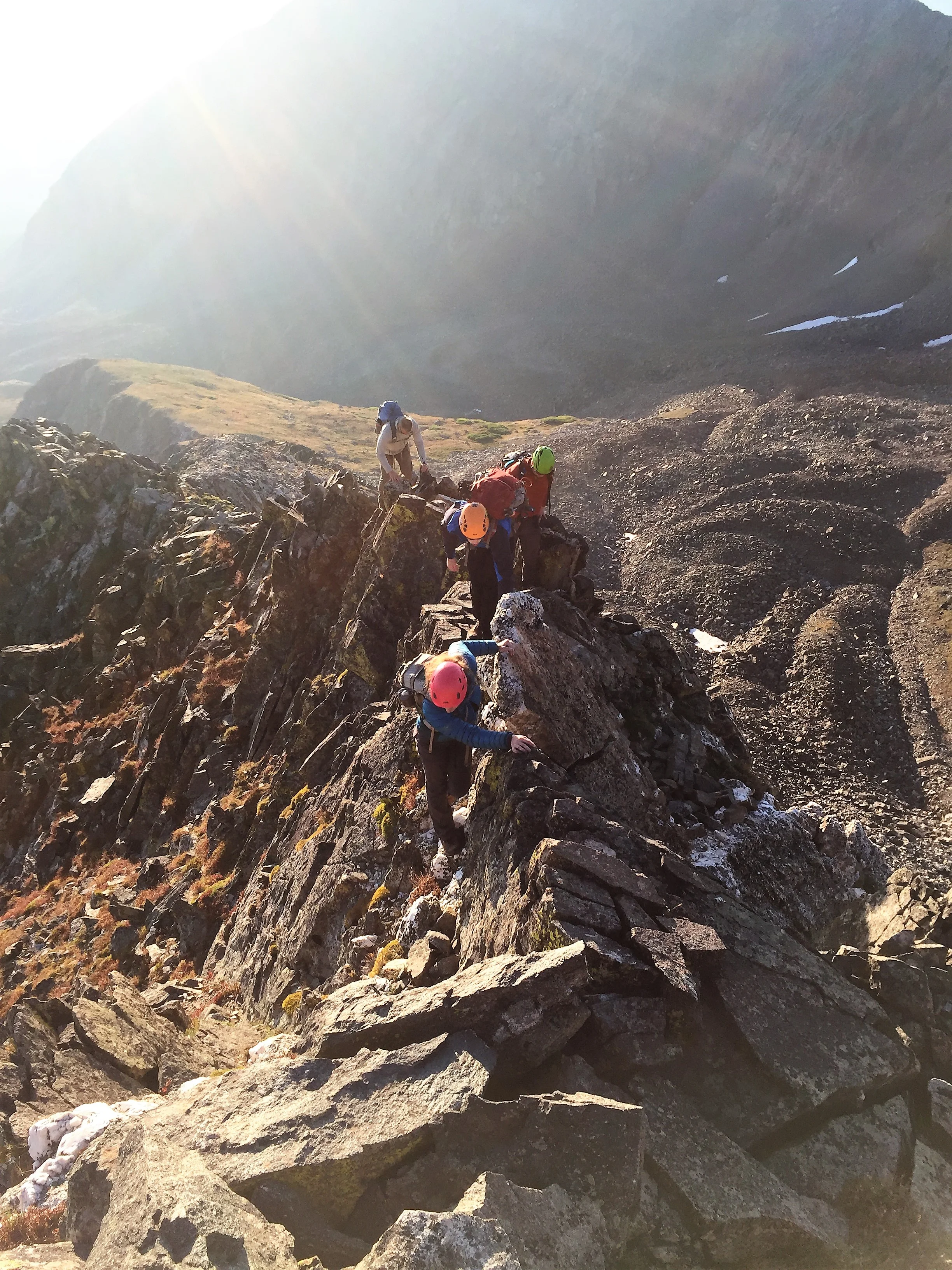 A good introduction to scrambling on an exposed ridge. Photo: Jim Hasse