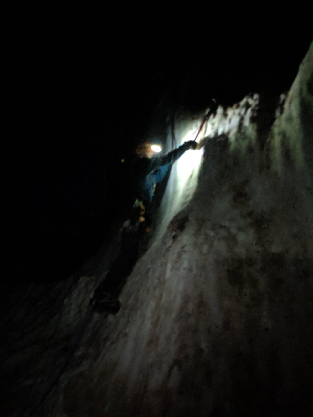  Carving our way up the bergschrund. 