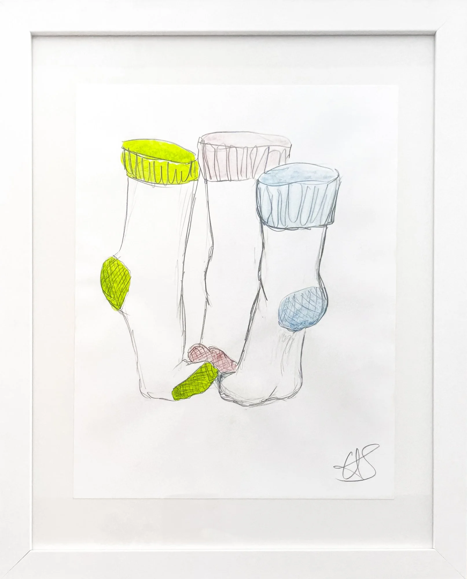 Odd Sock VIII - Watercolor on Paper, Framed